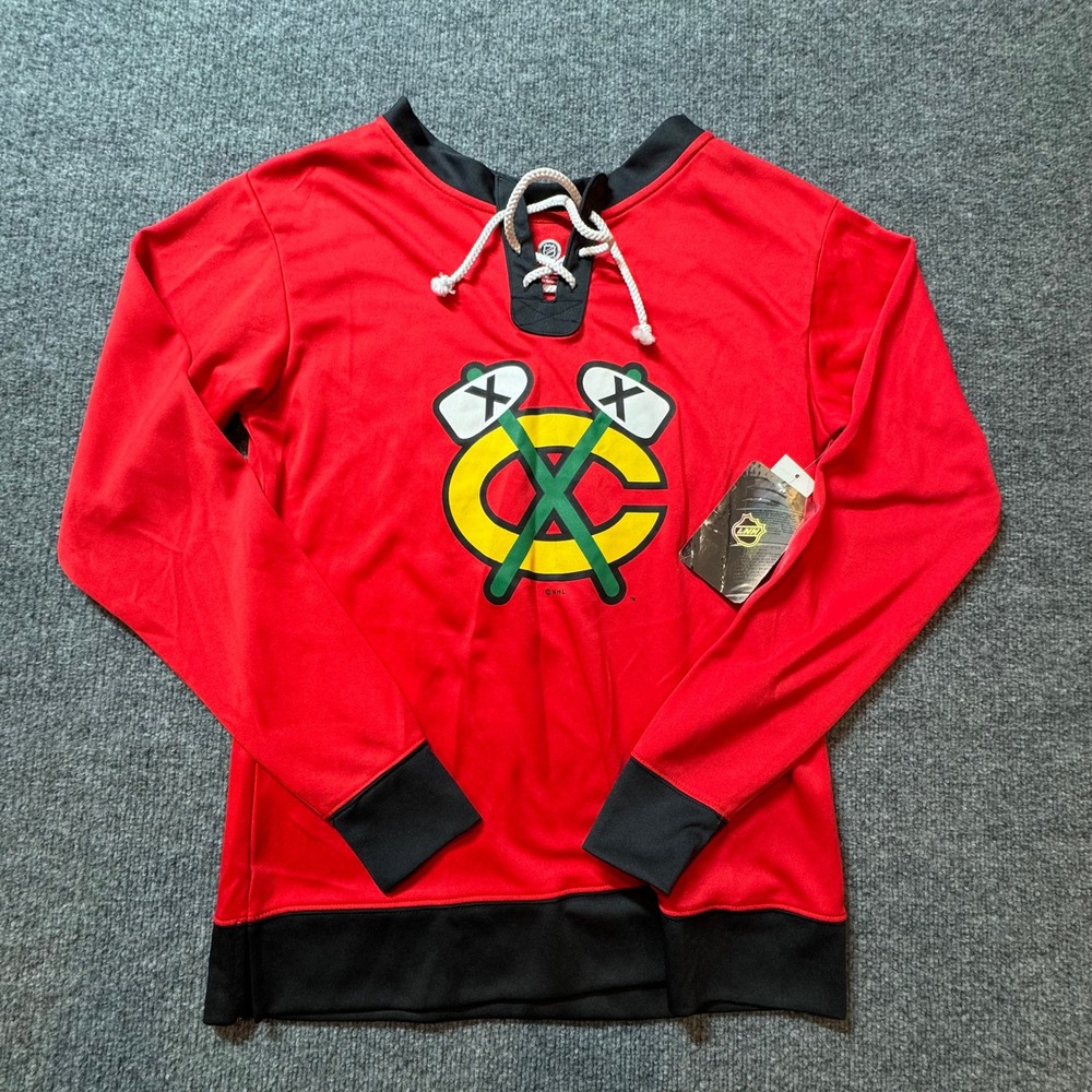 Chicago Blackhawks NHL Hockey Sweater Kids M 7/9 Red Black Lace‎ Up Pullover